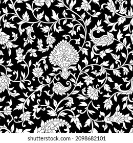 traditional indian paisley seamless pattern on black background