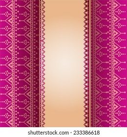 Traditional Indian pink henna design wallpaper background with vertical banner for text