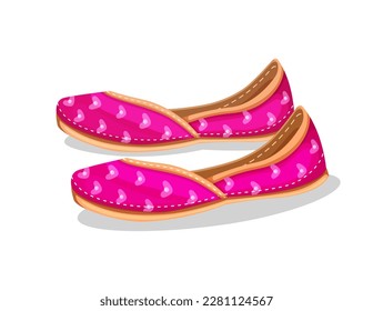 Traditional Indian punjabi beautiful ladies (shoes) jutti isolated on white background. The jutti is the traditional footwear of North India. Woman footwear vector.