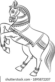 Traditional Indian or Rajasthani wall painting of Horse. Kalamkari or Rajasthani painting style, India.