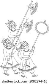 Traditional Indian or Rajasthani wall painting of worrier, and his army, Kalamkari or Rajasthani painting style, India.