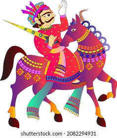 Traditional Indian Rajasthani Wall Painting Worrier Stock Vector ...