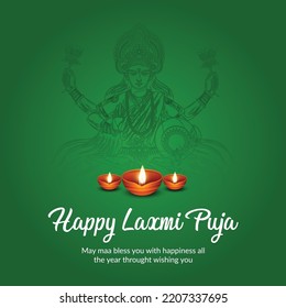 Traditional Indian Religious Festival Happy Laxmi Puja Banner Design Template.