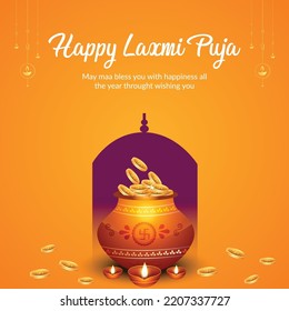 Traditional Indian religious festival Happy Laxmi Puja banner design template.