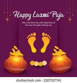 Traditional Indian Religious Festival Happy Laxmi Puja Banner Design Template.