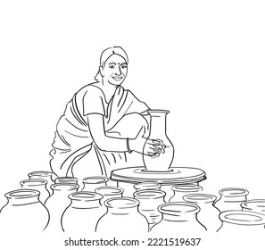 Traditional Indian Rural Women  Making Pottery, Shaping Clay Into Pot. Women Empowerment, Making Matka, Female Potter