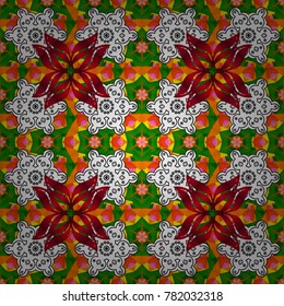 Traditional indian style, floral elements for henna tattoo, colored stickers, flash temporary tattoo, mehndi, yoga design, prints. Vector sketch of colored mehndi mandala on white, orange, green.