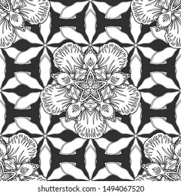 Traditional indian style, ornamental abstract elements for henna tattoo, printing, stickers, mehndi, yoga design. Vector seamless pattern of black and white mehndi.