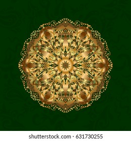 Traditional indian style, ornamental elements for henna tattoo, golden stickers, flash temporary tattoo, mehndi, yoga design. Gold vector mehndi pattern, set of seamless borders on green background.