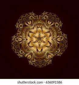 Traditional indian style, ornamental elements for henna tattoo, golden stickers, flash temporary tattoo, mehndi, yoga design. Gold vector mehndi pattern, set of seamless borders on brown background.