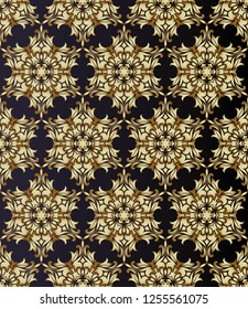 Traditional indian style, ornamental floral elements. Vector illustration of golden mehndi seamless pattern.