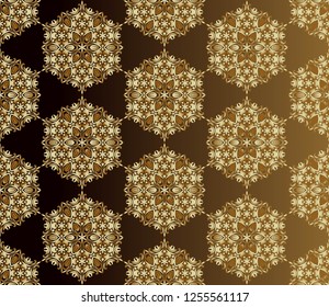 Traditional indian style, ornamental floral elements. Vector illustration of golden mehndi seamless pattern.