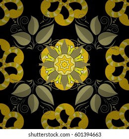 Traditional indian style, ornamental floral elements for henna tattoo, colored stickers, temporary tattoo, mehndi and yoga design, cards and prints. Vector sketch of colored mehndi mandala on black.
