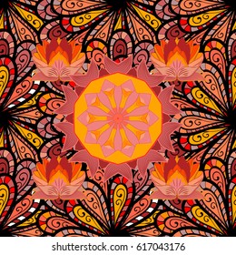Traditional indian style, ornamental floral elements for henna tattoo, colored stickers, flash temporary tattoo, mehndi and yoga design, cards and prints. Vector sketch of colored mehndi mandala on.