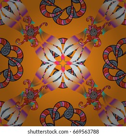 Traditional indian style, ornamental floral elements for henna tattoo, stickers, flash temporary tattoo, mehndi, yoga design. Vector mehndi pattern, set of seamless borders on yellow background.