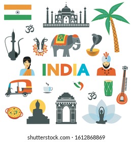 Traditional Indian symbols. India vector icons. Vector illustration