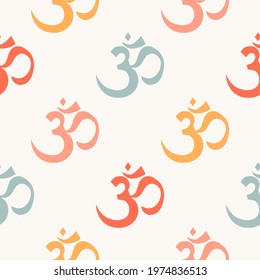 Traditional Indian symbols: mantra, om, ganesh. Seamless pattern with Spiritual Yoga Symbol of Om, Aum ,Ohm India symbol Meditation, yoga mantra hinduism buddhism zen, icon.