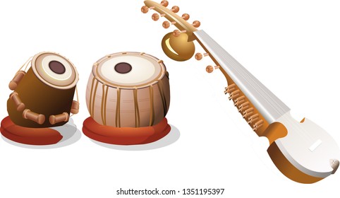 Traditional Indian Tabla Drums And Sitar