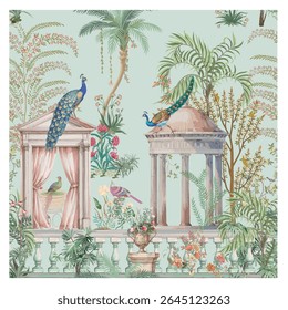 Traditional Indian wedding background, wedding card background of Botanical theme. Botanical theme illustration.
