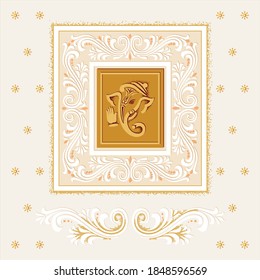 Traditional Indian wedding invitation card with lord Ganesh. Vintage vector design.