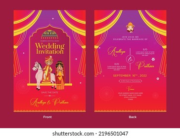 Traditional Indian wedding invitation card template. 