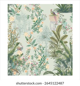 Traditional Indian wedding invitation design, wedding card background of Botanical theme. Botanical theme illustration.