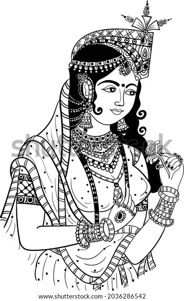 Traditional Indian Women Painting Line Art Stock Vector (Royalty Free ...