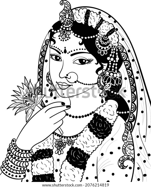 Traditional Indian Women Painting Line Art Stock Vector (Royalty Free ...