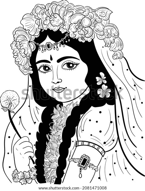 Traditional Indian Women Painting Line Art Stock Vector (Royalty Free ...