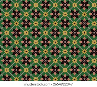 Patrón tradicional de azulejos de inspiración india con Elementos de flores en forma de estrella en forma de repetición, disponible en colores claros y oscuros.