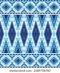 Traditional Indigo Geometric Ethnic Navajo Tribal seamless pattern. Native American Boho ornament. Vector illustration.