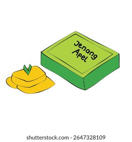 A traditional Indonesian apple-based sweet snack (jenang). Square-shaped with chewy texture, ideal for cultural food illustrations