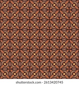 Traditional Indonesian Batik pattern vector with seamless geometric and floral motifs in warm brown tones, showcasing rich Javanese heritage and cultural craftsmanship.