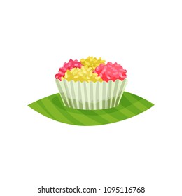 Traditional Indonesian cupcake. Delicious dessert. Oriental sweets. Flat vector design for cafe menu or recipe book