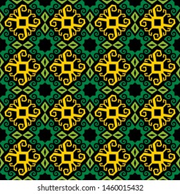 traditional Indonesian fabric style. Seamless pattern of dayak batik. borneo motif style. vector design inspiration. green and yellow color