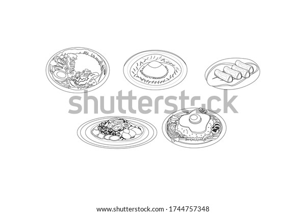 Traditional Indonesian Food Graphic Illustration Outline Stock Vector ...