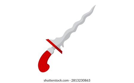 Traditional Indonesian kris dagger vector illustration isolated on white background. Javanese ethnic weapon and cultural heritage asset.