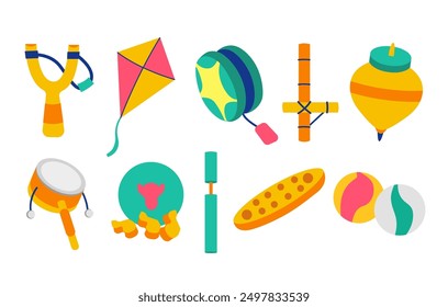 Traditional indonesian toys flat icon vector illustration, classic indonesian traditional children games and cultural activities