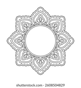 Traditional Infinity Bloom Mandala in Black and White Coloring Book Page