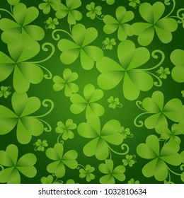 Traditional Irish Background, Clover Leaves Ornament Green Seamless Pattern Vector Illustration