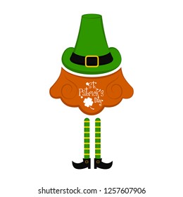 Traditional irish hat with beard and elf legs. Vector illustration design