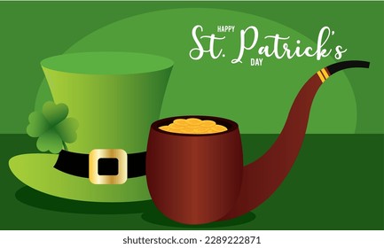 Traditional irish hat and smoking pipe Saint patrick day poster Vector