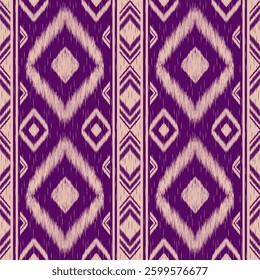 Traditional Isan textile pattern in Ikat style with luxurious purple and cream tones. Perfect for background design, fashion, textiles, and print projects.