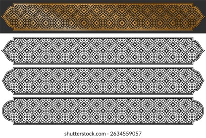 Traditioneller islamischer Bogenrahmen mit Arabesque-Rahmen und Maschrabiya-Gitter, Vektor-EPS für CNC-Schneiden, Tor-Panels, Moschee-Interieur und orientalische Grafikdesigns