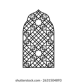 Traditionelle islamische dekorative Bogenfenster oder Tortür mit arabischem arabischem Muster im orientalischen Stil. Schwarzer Ramadan-Rahmen. Vintage muslimische Moschee Architektur Vektor Design Element