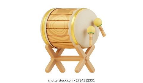 Traditional Islamic Drum Bedug 3D Illustration for Ramadan Kareem and Eid Mubarak