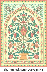 Traditional Islamic Floral Design. Template For Greeting Card In Oriental Style 