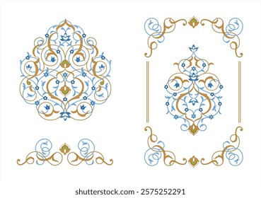 Traditional Islamic floral décor elements (arabesque) isolated on white. Vector set.