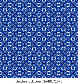 Padrão floral islâmico tradicional em cor azul, design de vetor de azulejos sem costura com simetria, ótimo para têxteis, impressão, preenchimento de fundo, papel de parede e uso de embrulho