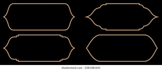 Traditional  islamic frame set, Islamic Rectangle gold frame geometric pattern. Set of islamic shape vector design, greeting cards , banner, poster, 